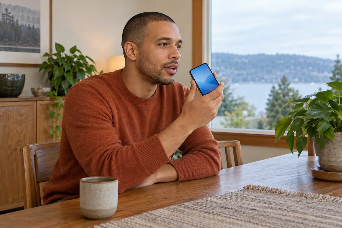 A man asking his phone a question